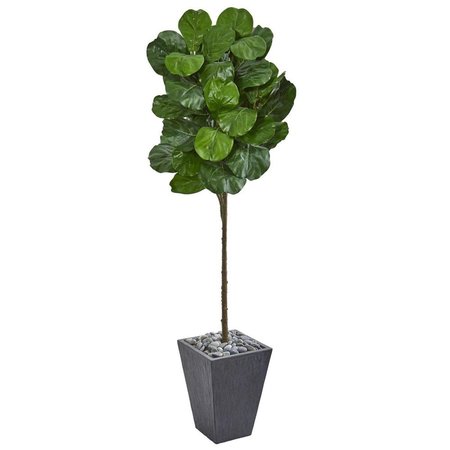 NEARLY NATURALS 6 in. Fiddle Leaf Artificial Tree in Slate Finished Planter 9258